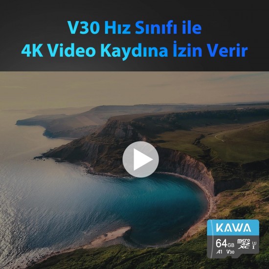 Kawa High Endurance U3 V30 100MB/s Okuma 60MB/s Yazma 64GB Micro SD Hafıza Kartı