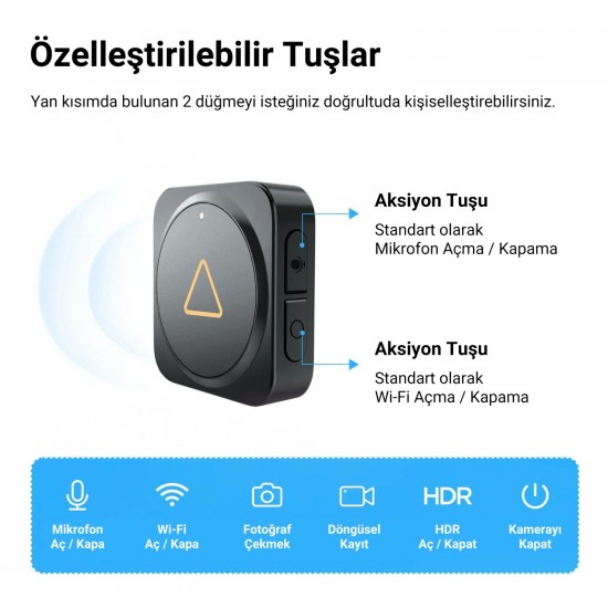 Viofo Tüm Kamera Serileri için BTR200 Kablosuz Bluetooth Uzaktan Kumanda