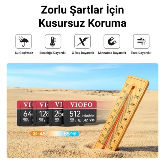 Viofo High Endurance 256GB Class 10 A2 V30 100MB/s Okuma 90MB/s Yazma Micro SD Hafıza Kartı